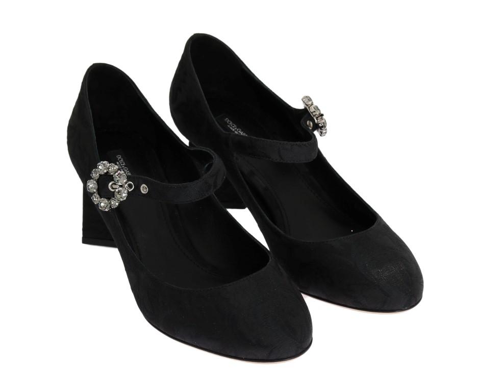 Black Canvas Leather Mary Janes Shoes