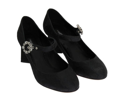 Black Canvas Leather Mary Janes Shoes
