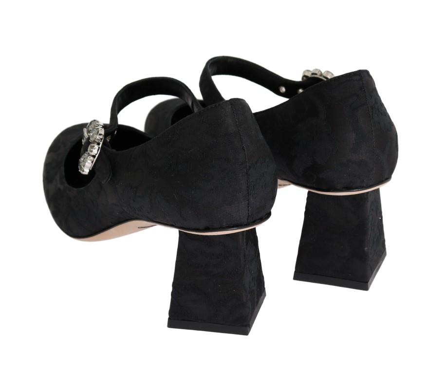 Black Canvas Leather Mary Janes Shoes