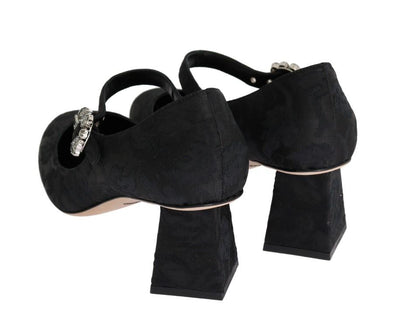 Black Canvas Leather Mary Janes Shoes