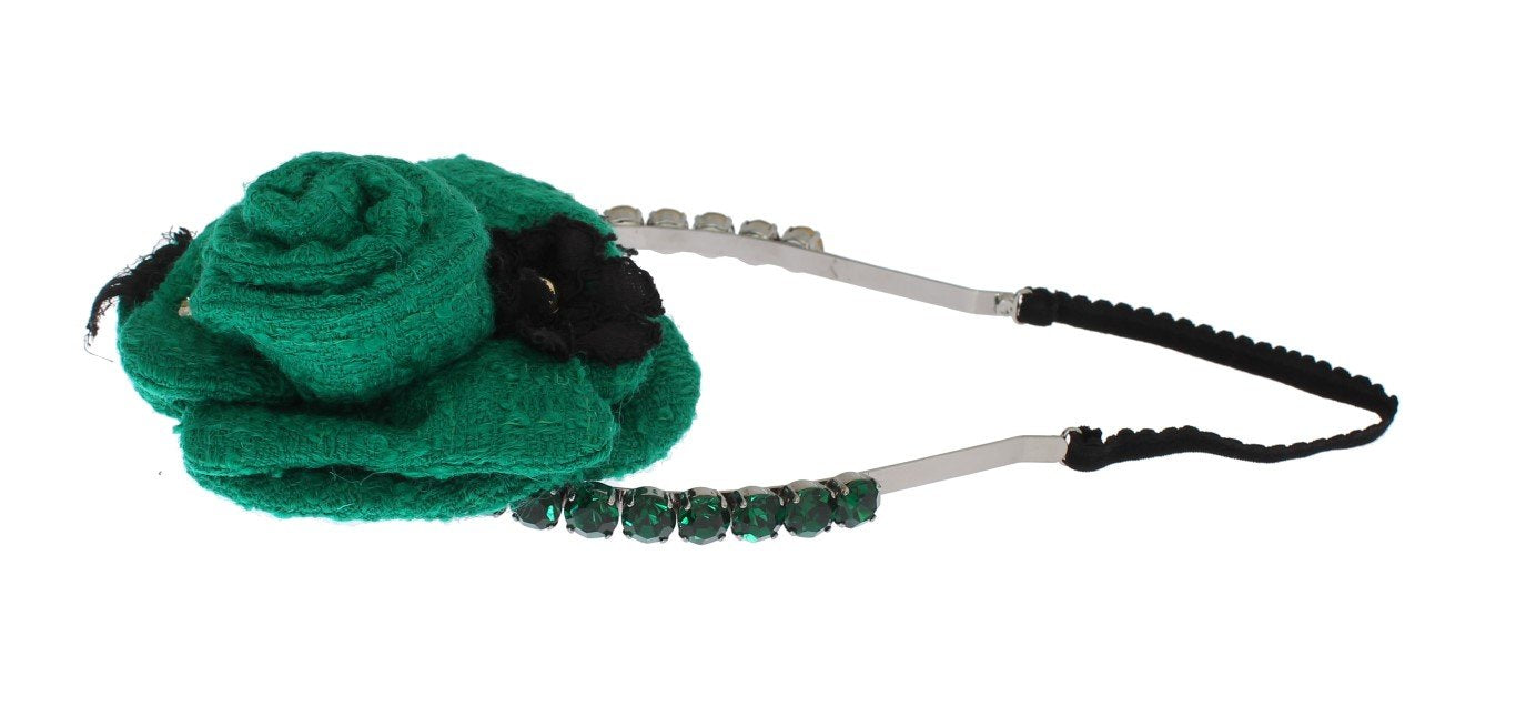 Green Roses Floral Crystal Silver Headband