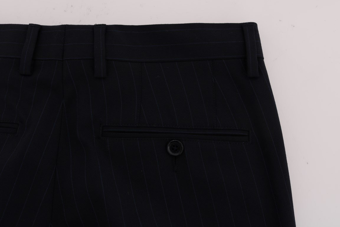 Blue Striped Wool Stretch Pants