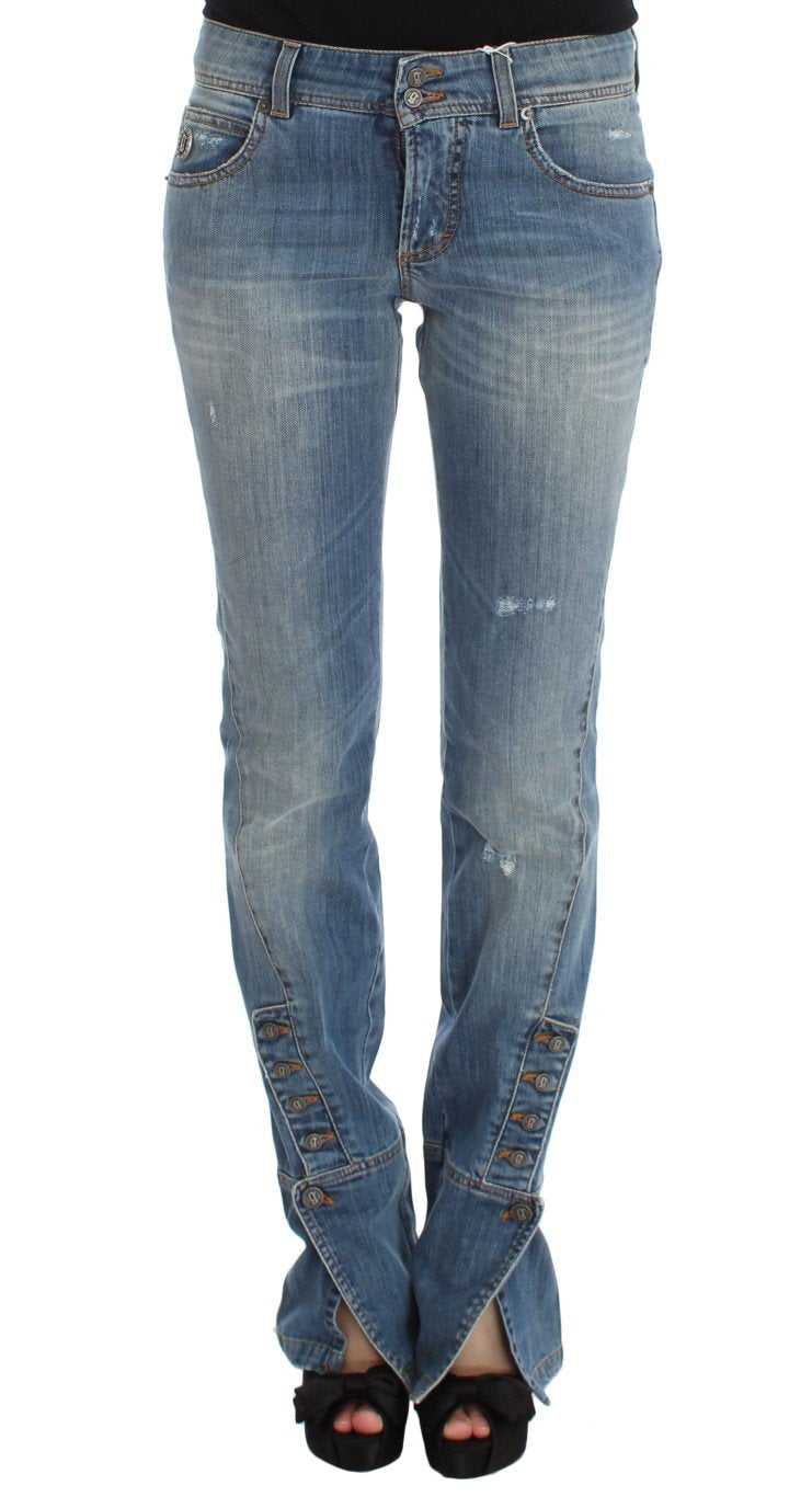 Blue Wash Cotton Blend Slim Fit Bootcut Jeans