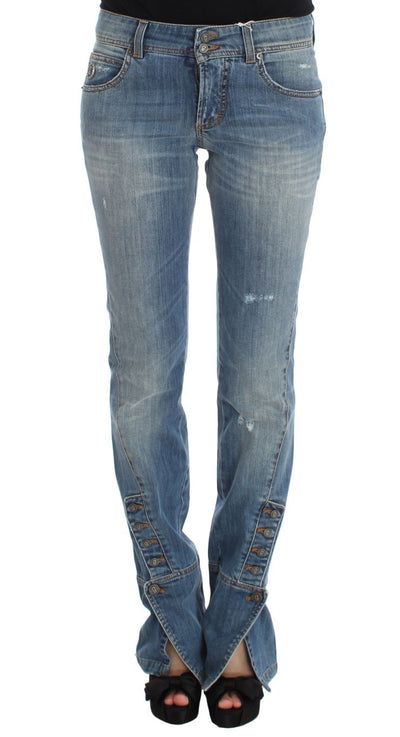 Blue Wash Cotton Blend Slim Fit Bootcut Jeans