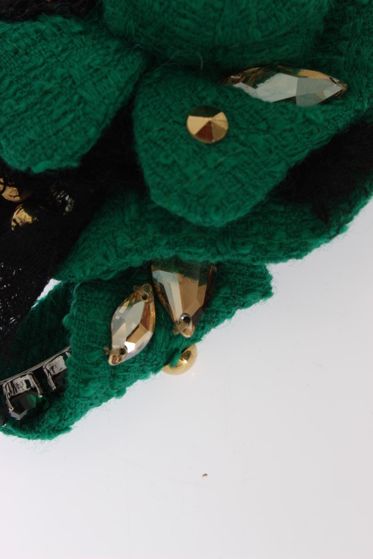 Green Roses Floral Crystal Silver Headband