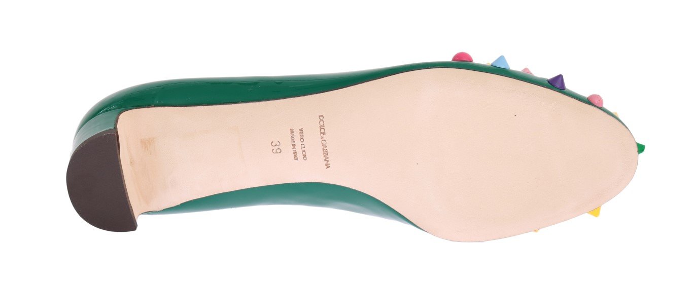 Green Leather Roses Studs Pumps