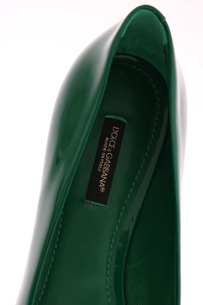Green Leather Roses Studs Pumps