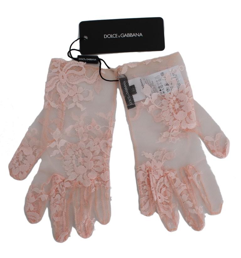 Pink Floral Lace Wrist Long Womens Gloves