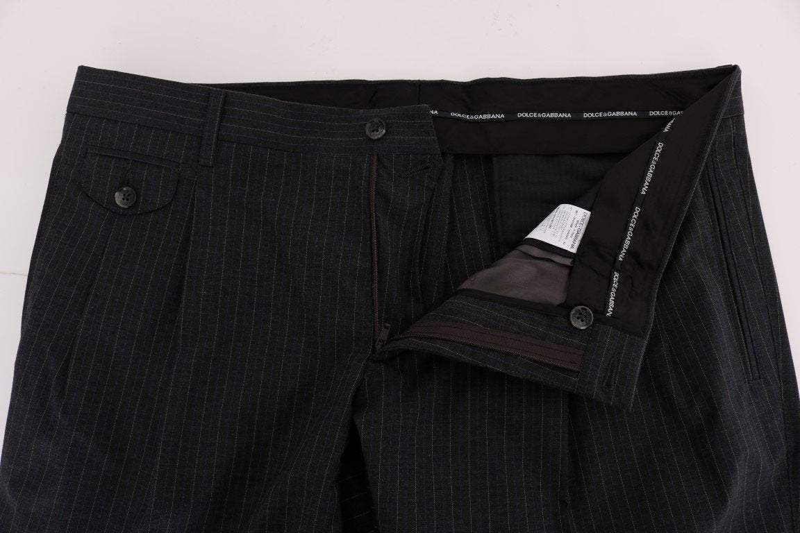 Blue Striped Cotton Formal Pants
