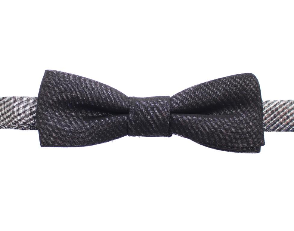 Silver Gray Shiny Silk Skinny Tied Bow Tie