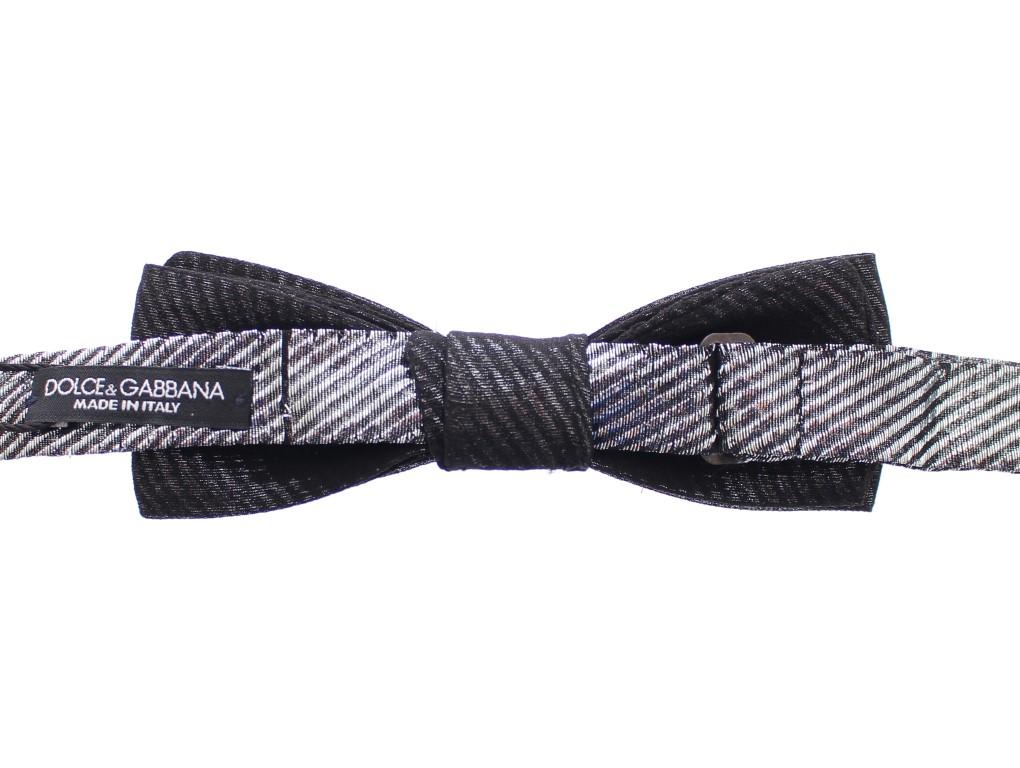 Silver Gray Shiny Silk Skinny Tied Bow Tie