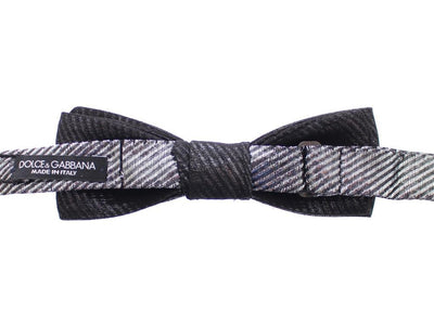 Silver Gray Shiny Silk Skinny Tied Bow Tie