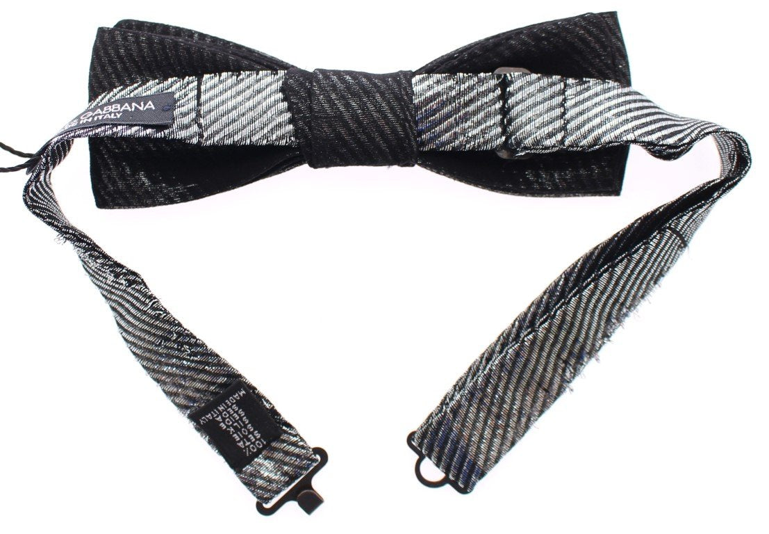 Silver Gray Shiny Silk Skinny Tied Bow Tie