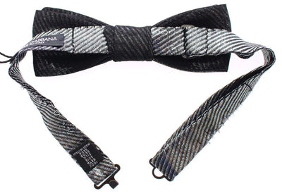 Silver Gray Shiny Silk Skinny Tied Bow Tie
