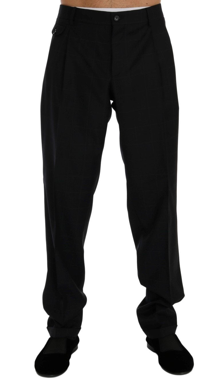 Blue Check Wool Stretch Pants