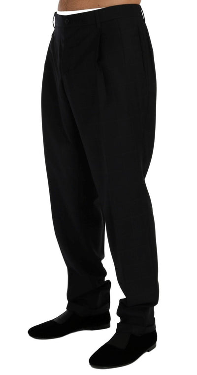 Blue Check Wool Stretch Pants