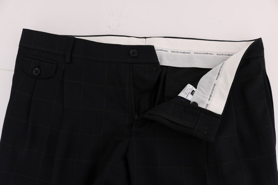 Blue Check Wool Stretch Pants