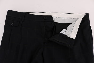 Blue Check Wool Stretch Pants