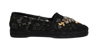 Black Lace Crystal Espadrilles Shoes