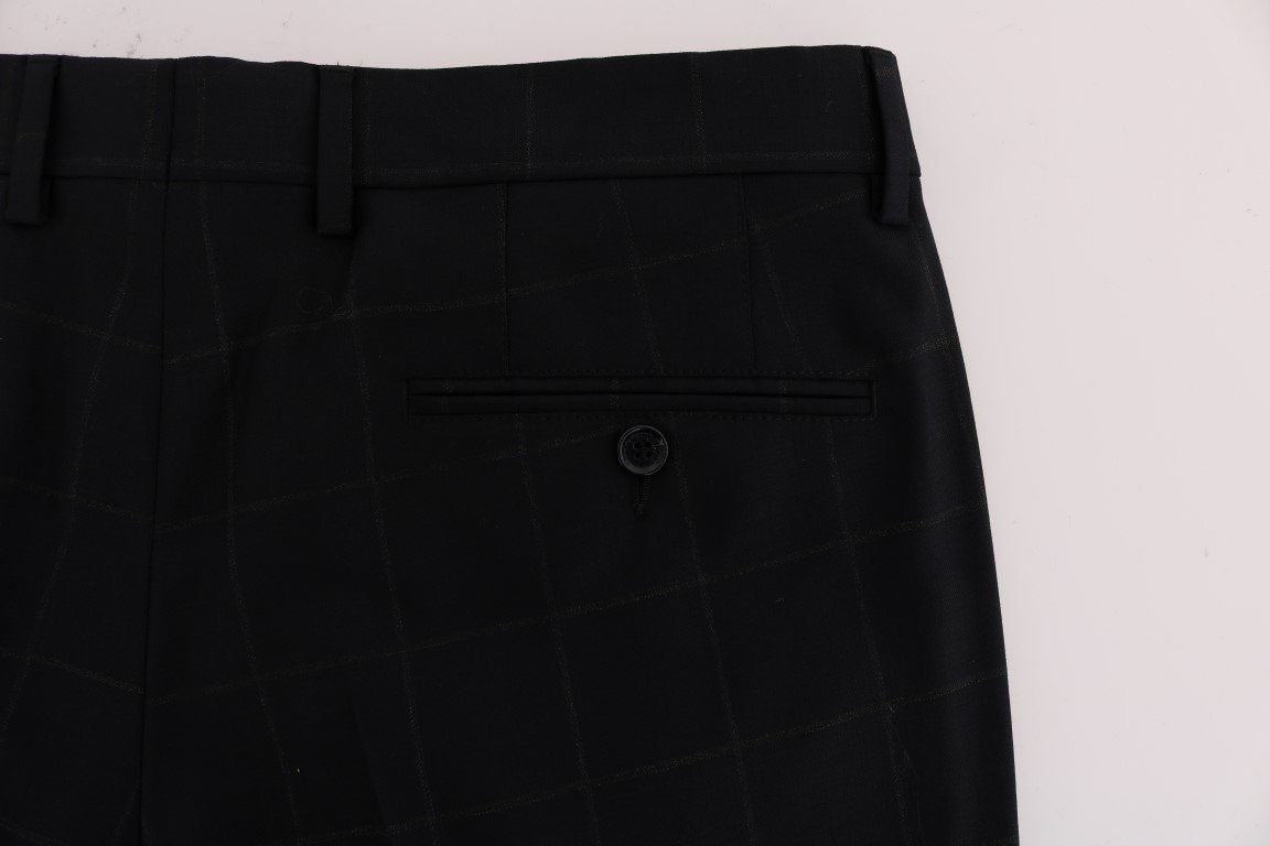 Blue Check Wool Stretch Pants