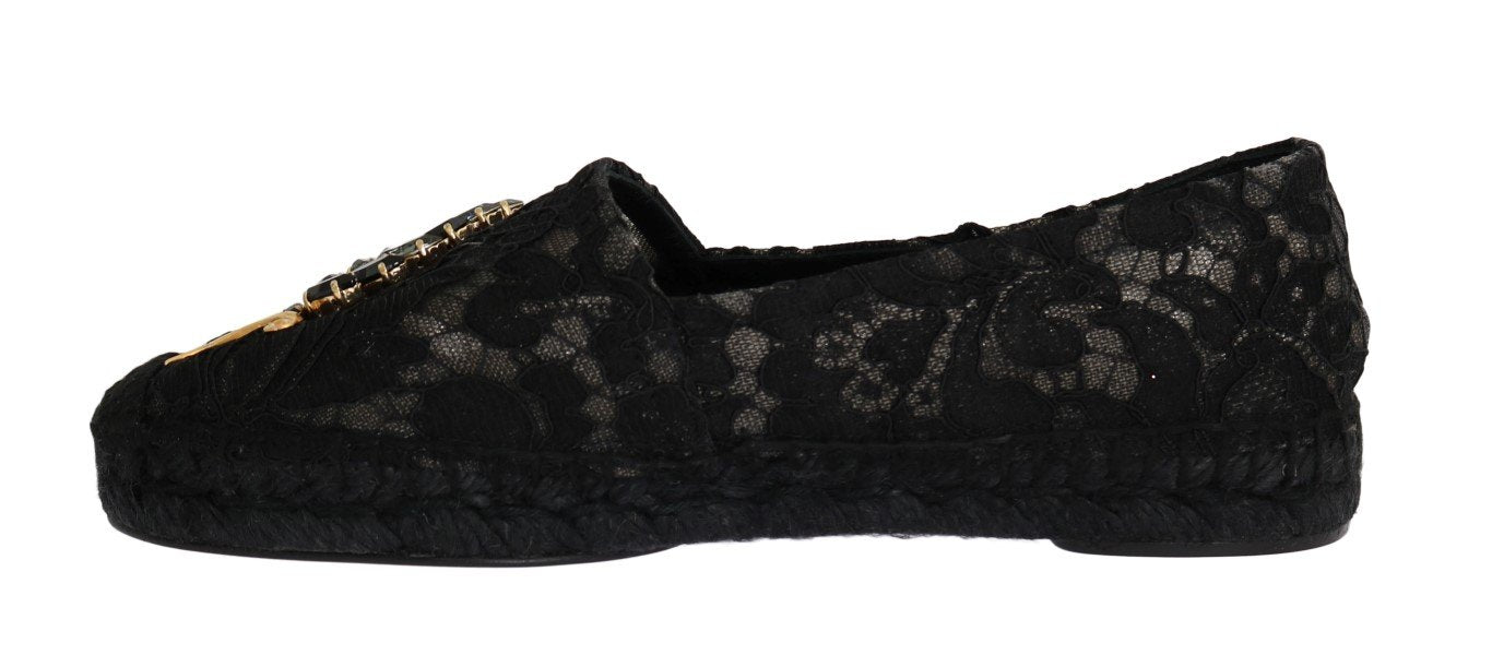 Black Lace Crystal Espadrilles Shoes