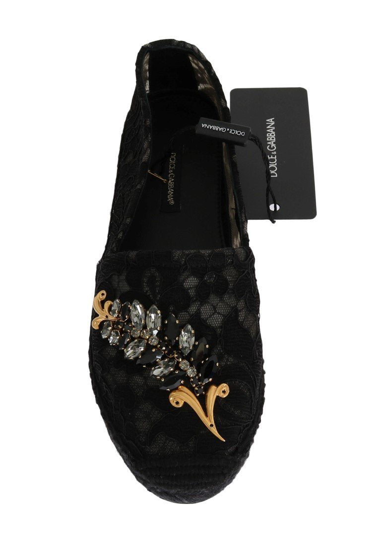 Black Lace Crystal Espadrilles Shoes