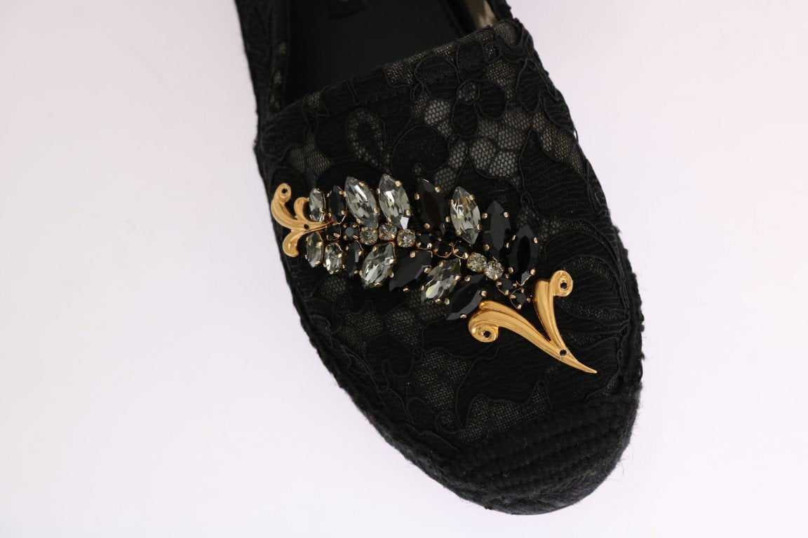 Black Lace Crystal Espadrilles Shoes