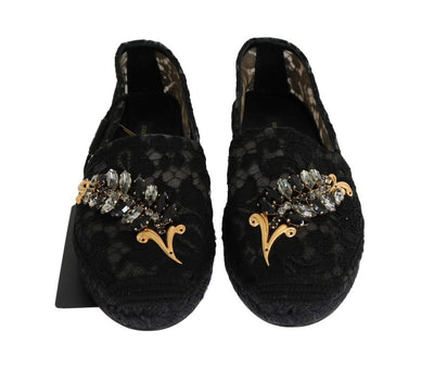 Black Lace Crystal Espadrilles Shoes