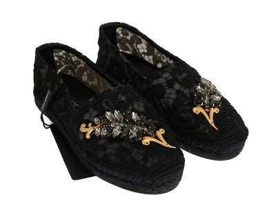 Black Lace Crystal Espadrilles Shoes