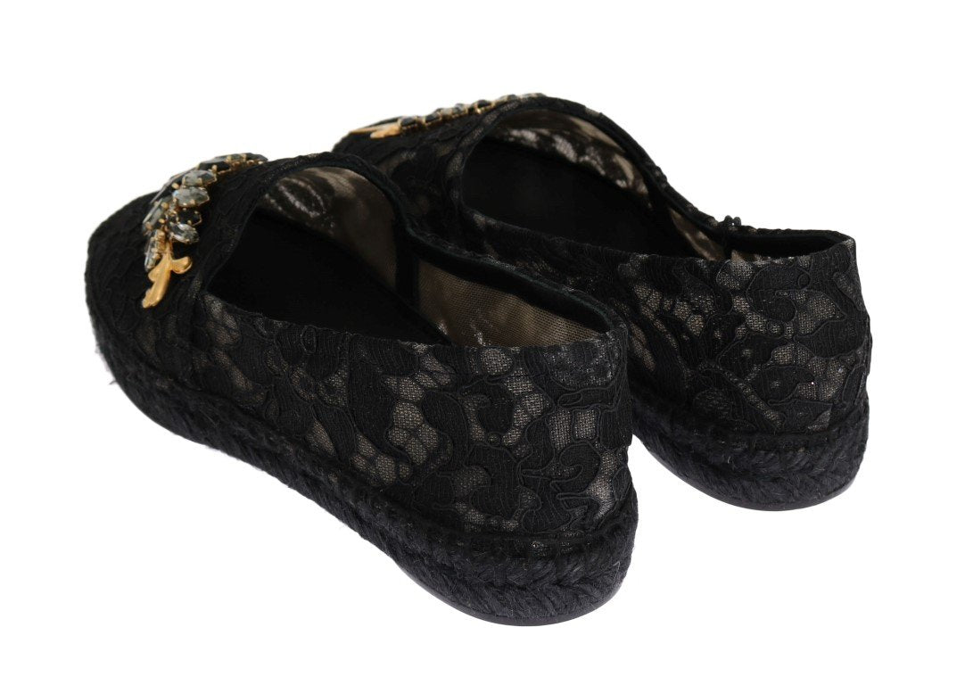 Black Lace Crystal Espadrilles Shoes