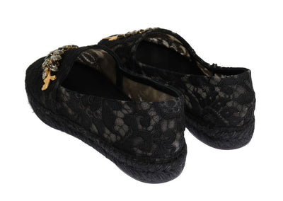 Black Lace Crystal Espadrilles Shoes