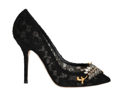 Black Taormina Lace Crystal Pumps