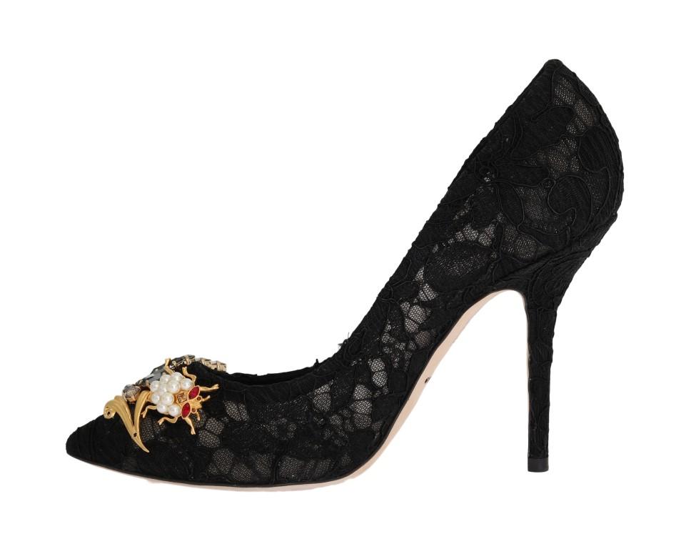 Black Taormina Lace Crystal Pumps