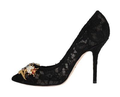 Black Taormina Lace Crystal Pumps
