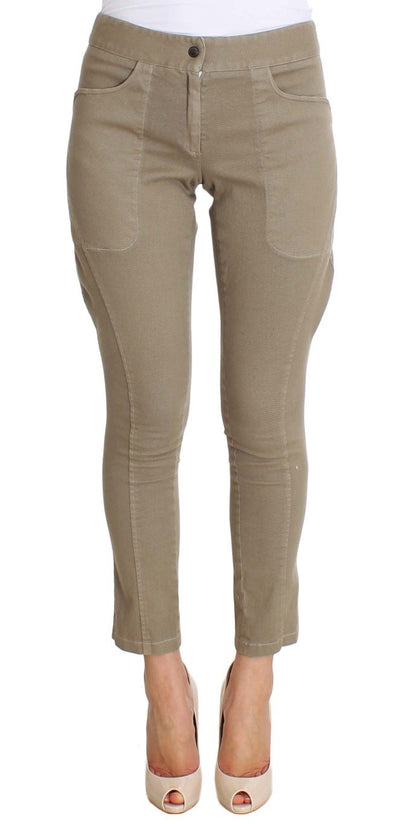 Beige Cotton Stretch Cropped Pants