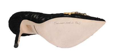 Black Taormina Lace Crystal Pumps