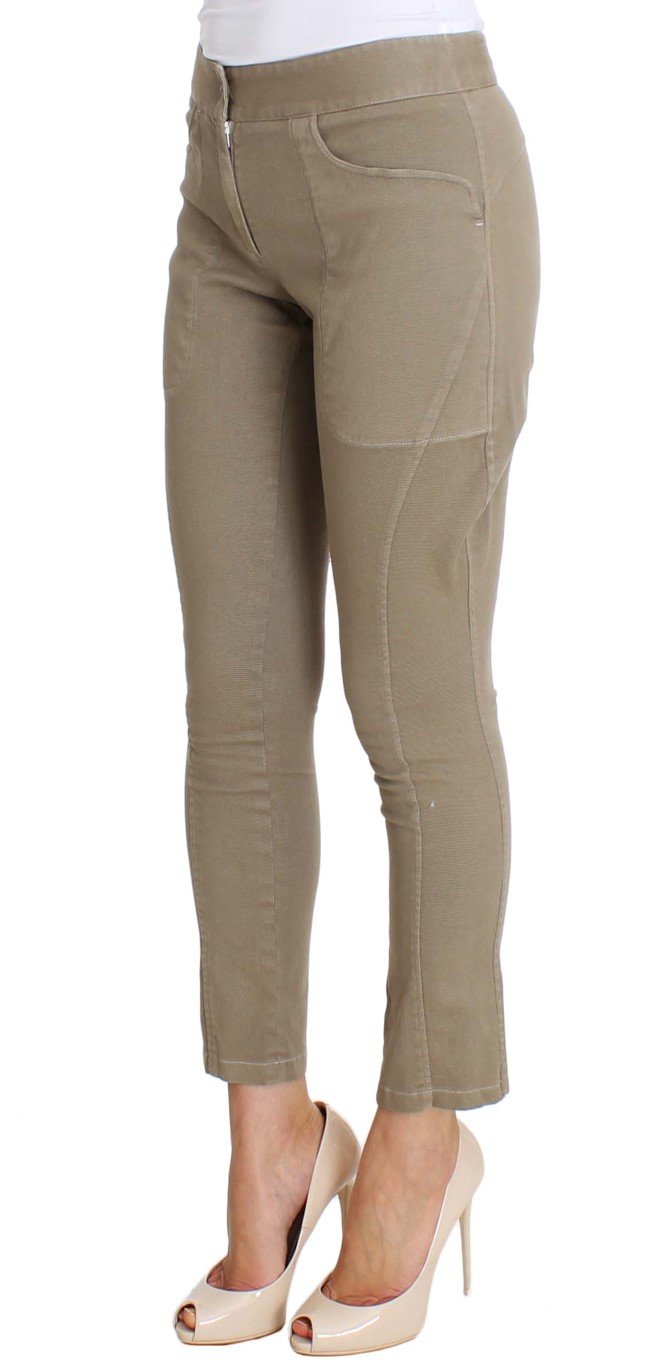 Beige Cotton Stretch Cropped Pants