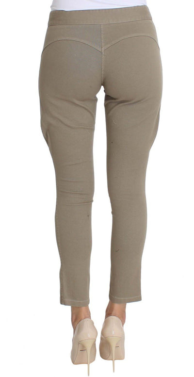 Beige Cotton Stretch Cropped Pants