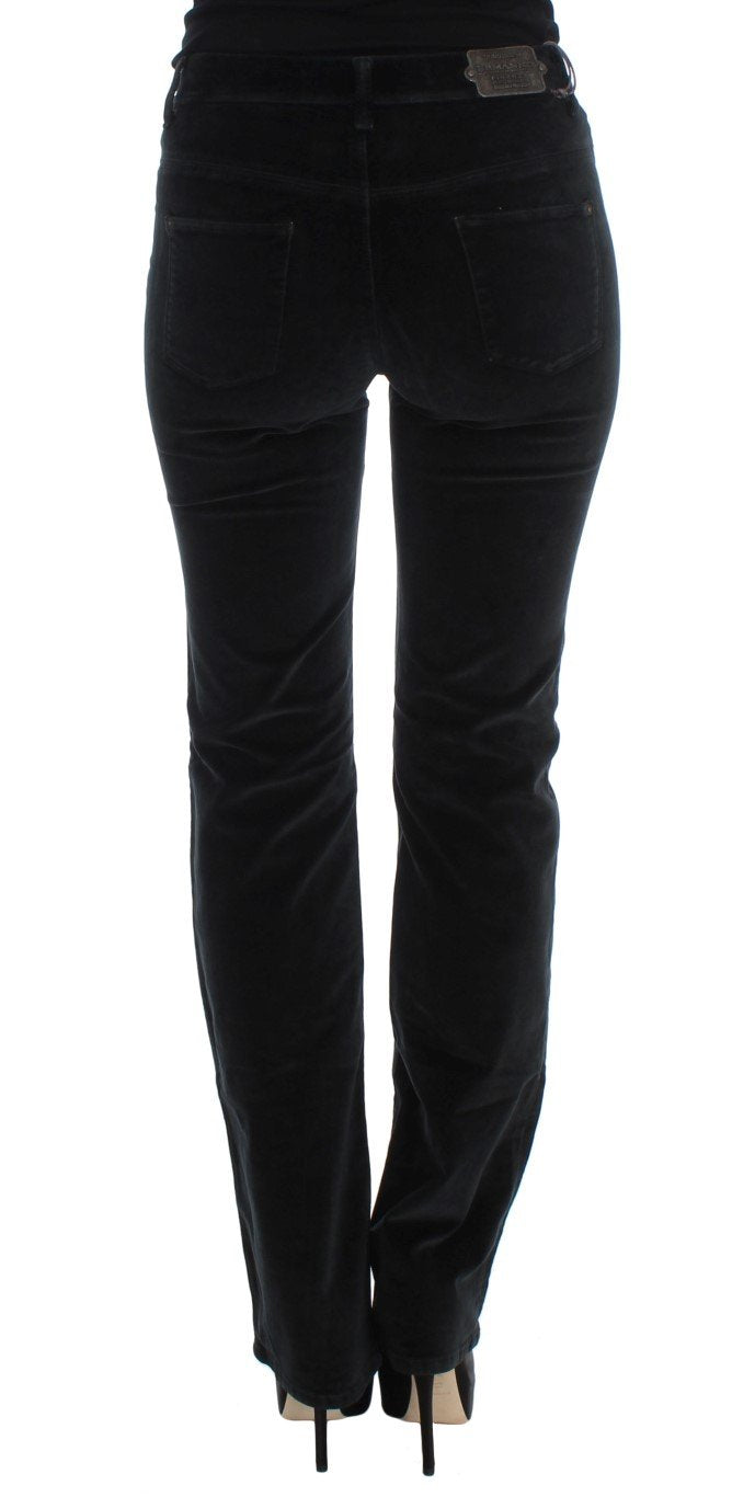 Black Cotton Blend Slim Fit Bootcut Casual Pants