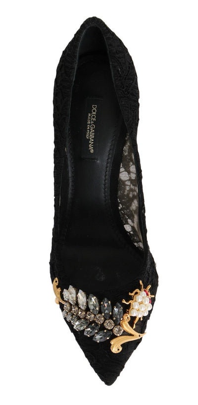 Black Taormina Lace Crystal Pumps