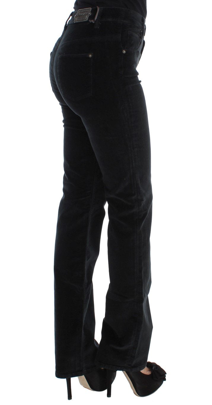 Black Cotton Blend Slim Fit Bootcut Casual Pants