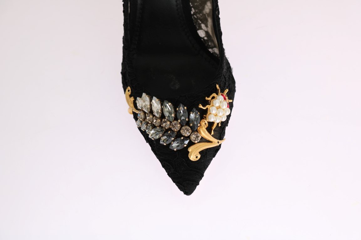 Black Taormina Lace Crystal Pumps