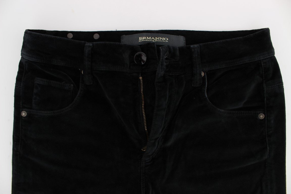 Black Cotton Blend Slim Fit Bootcut Casual Pants