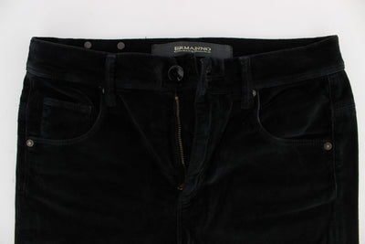 Black Cotton Blend Slim Fit Bootcut Casual Pants