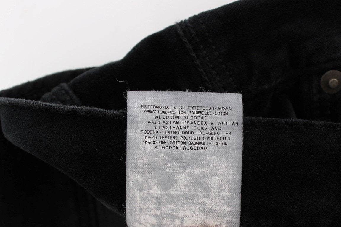 Black Cotton Blend Slim Fit Bootcut Casual Pants