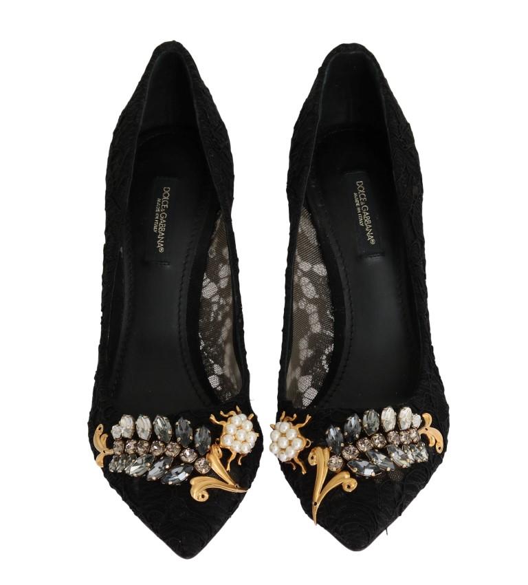 Black Taormina Lace Crystal Pumps