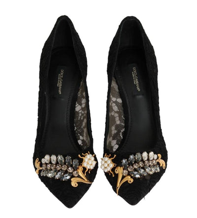 Black Taormina Lace Crystal Pumps