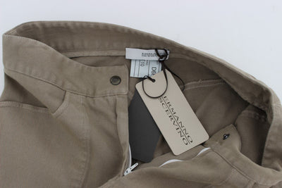 Beige Cotton Stretch Cropped Pants