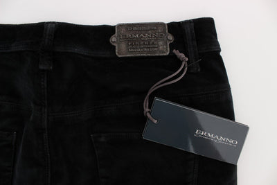 Black Cotton Blend Slim Fit Bootcut Casual Pants