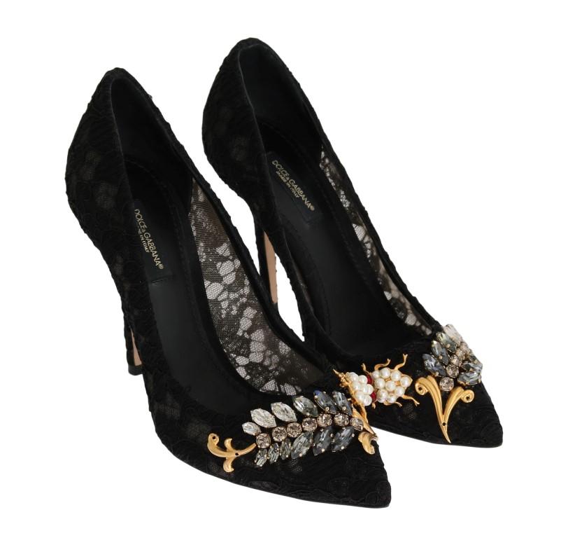 Black Taormina Lace Crystal Pumps